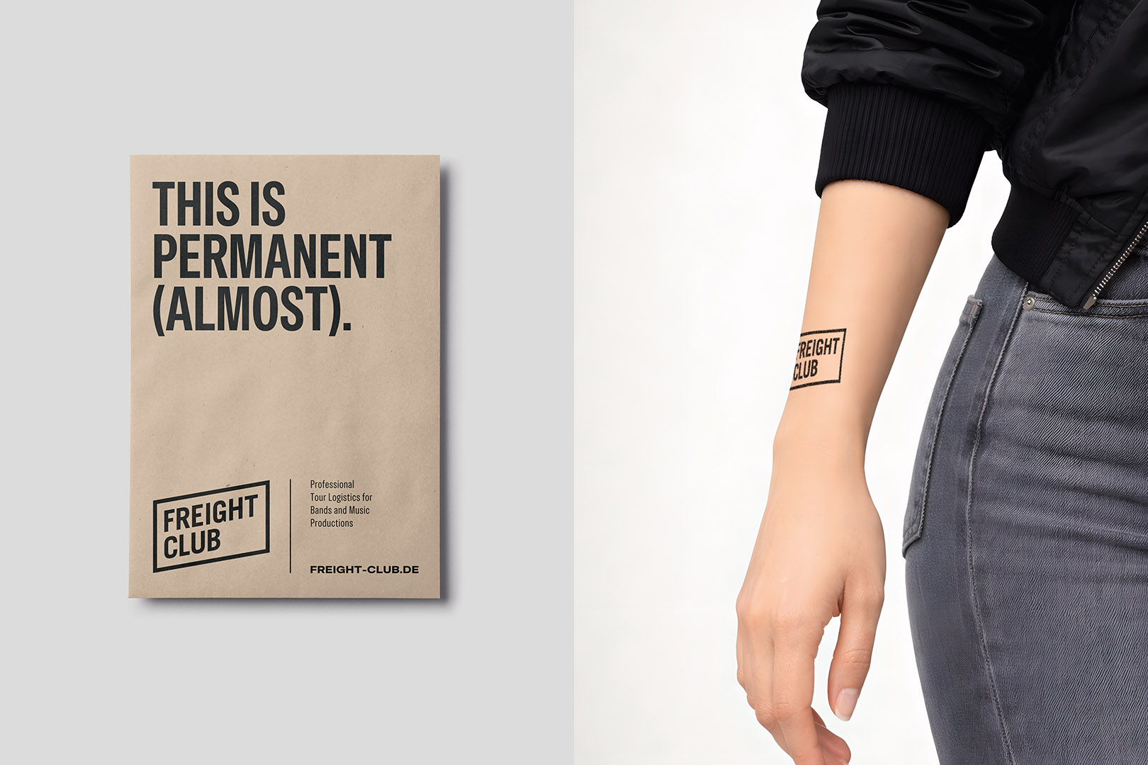 Markenkonzeption für den internationalen Lager- und Frachtmanagement-Dienstleister für Tourneen, Musikproduktionen und Events, Klebetattoo