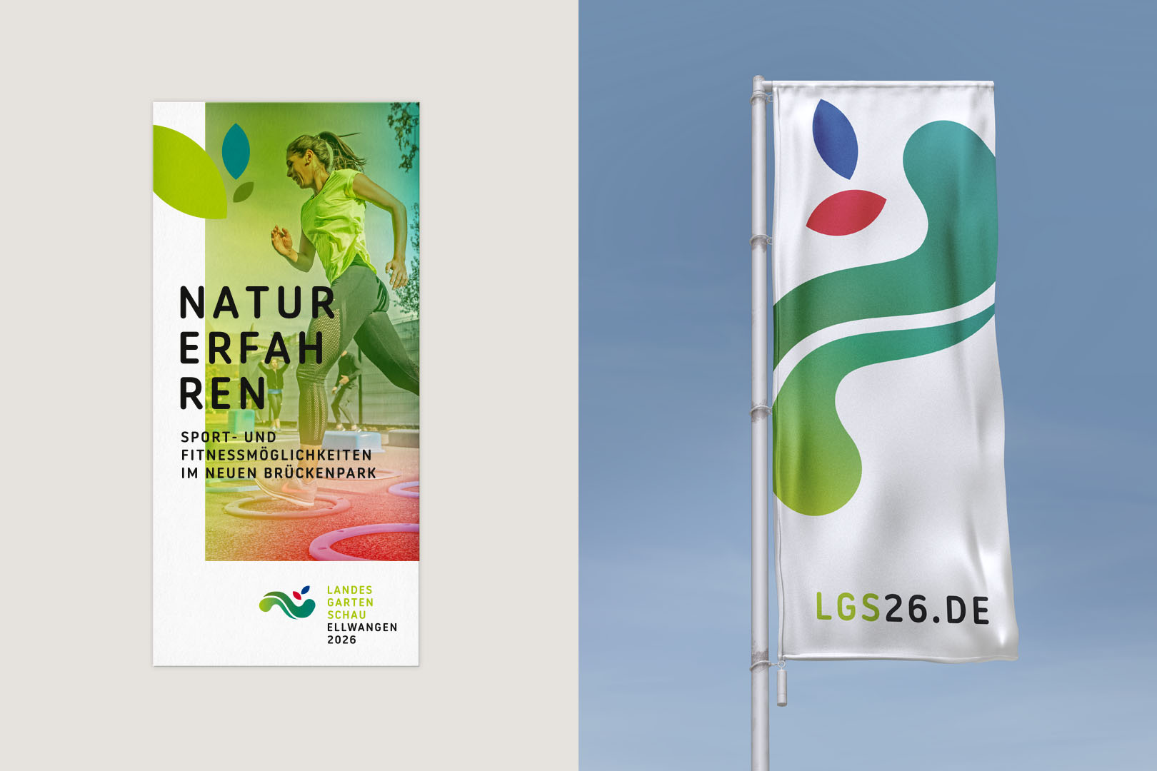 Bewerbungsentwurf für Gartenexpo, nicht ausgeführter Entwurf, Flyer und Fahne