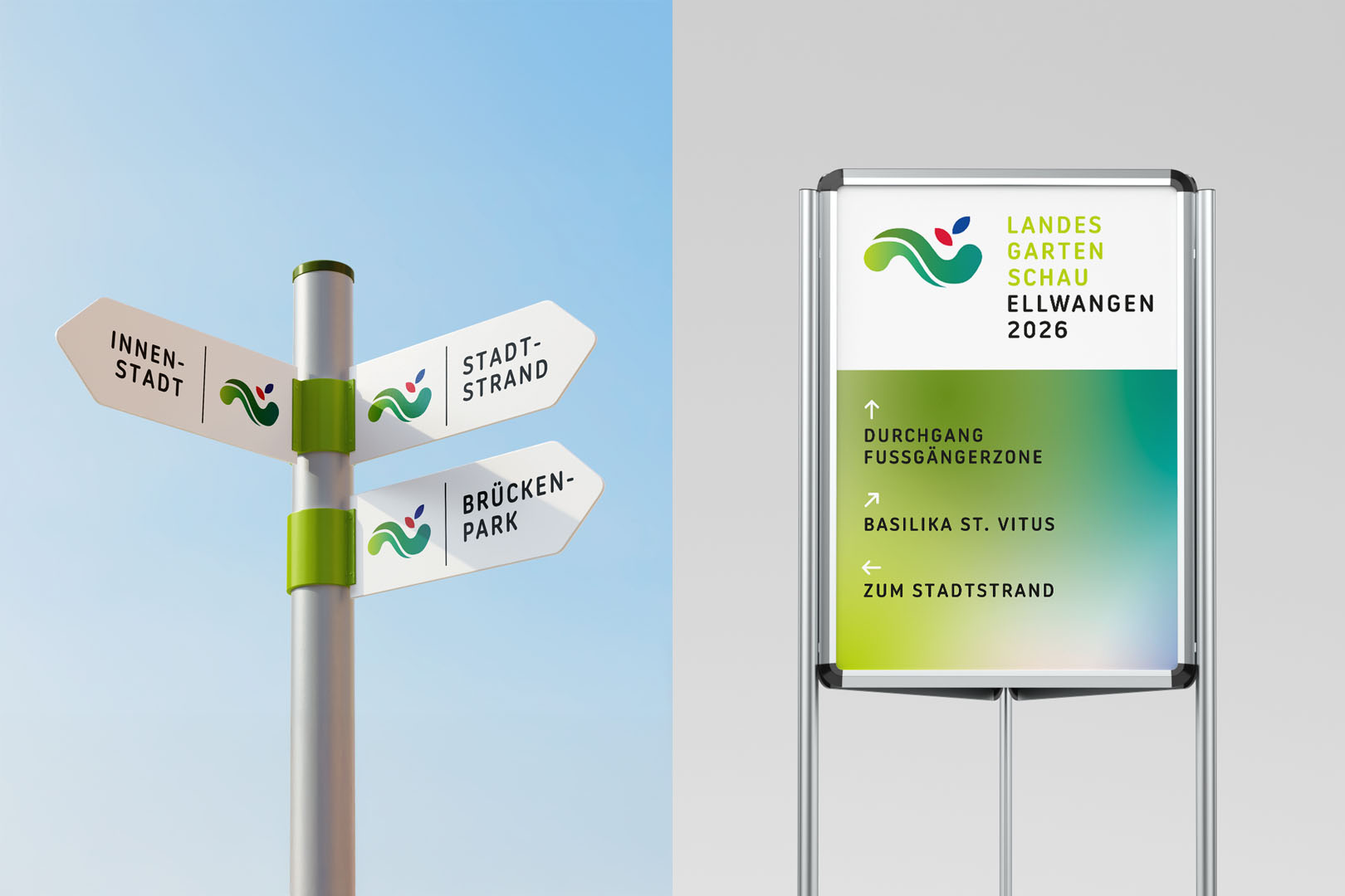 Bewerbungsentwurf für Gartenexpo, nicht ausgeführter Entwurf, Leitsystem