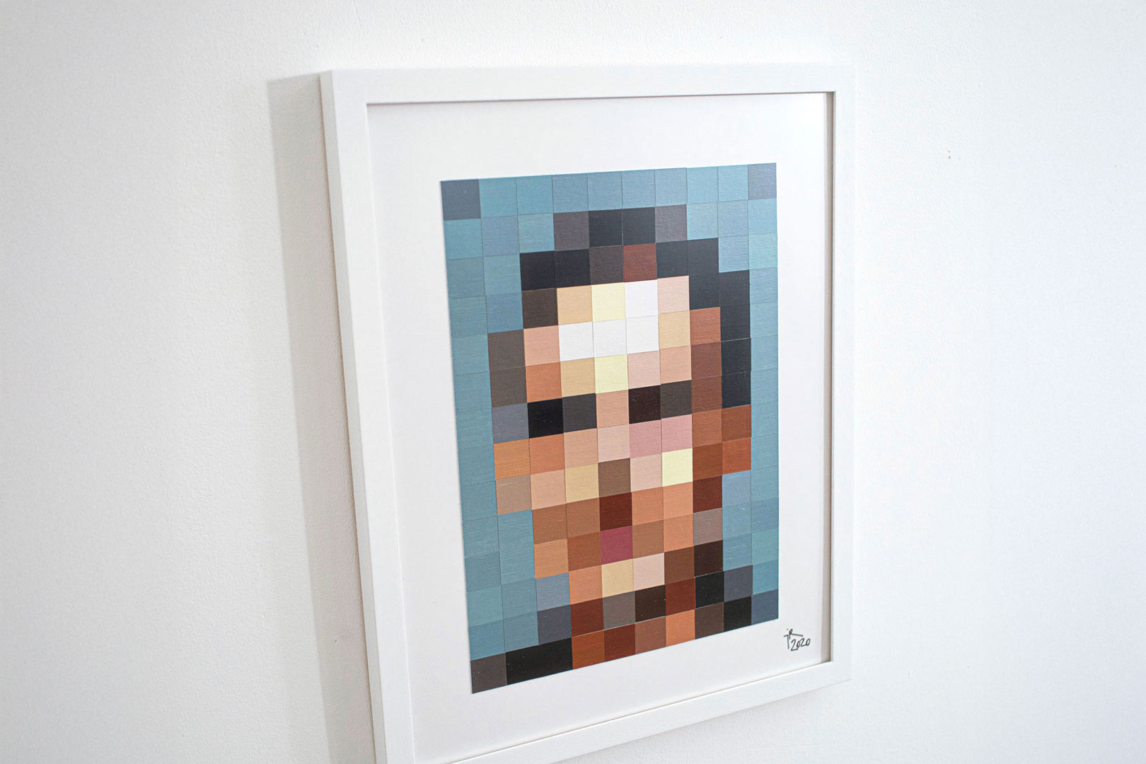 Johannes Raschke, Portrait 21/14, Collage, Acryl auf Papier, 27 x 20 cm (37 x 30 cm), unten rechts signiert, verso datiert und betitelt, gerahmt in Weiß, Hauptansicht