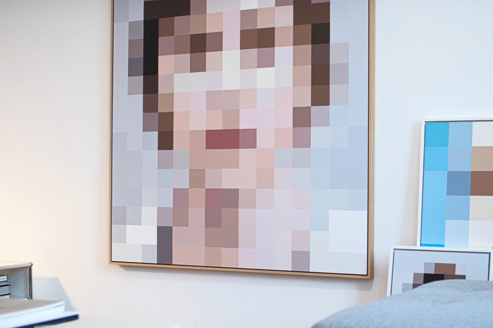 Johannes Raschke, Portrait 21/17, Detailansicht, Nahaufnahme der Pinselstriche und Farbstruktur des Gemäldes